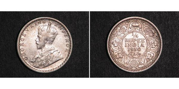 1/4 Рупія Британська Індія (1858-1947) Срібло Георг V (1865-1936)