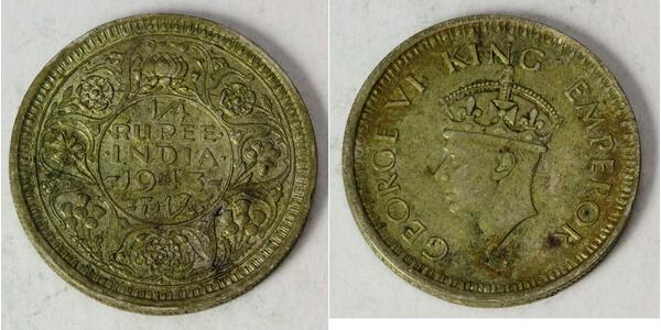 1/4 Рупія Британська Індія (1858-1947) Срібло Георг VI (1895-1952)