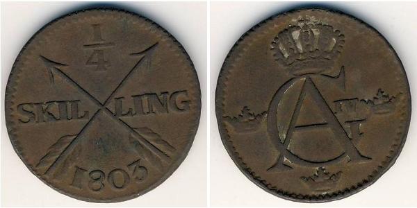 1/4 Скиллинг Sweden Copper 