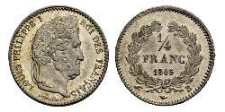 1/4 Франк Июльская монархия (1830-1848) Серебро Луи-Филипп I (1773 -1850)