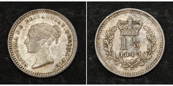 1.5 Пенни Великобритания  Серебро Виктория (1819 - 1901)