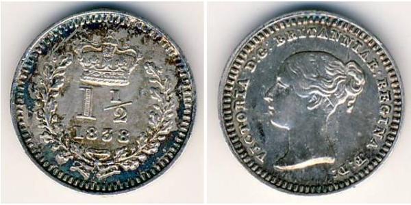 1.5 Пенни Великобритания  Серебро Виктория (1819 - 1901)