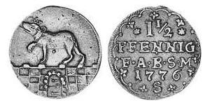 1.5 Пфеніг Ангальт-Бернбург (1603 - 1863) Мідь Frederick Albert, Prince of Anhalt-Bernburg (1735 – 1796)