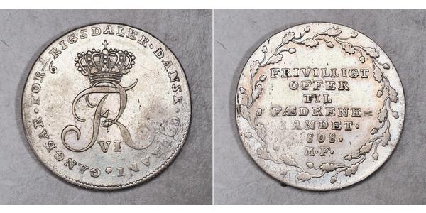 1/6 Rigsdaler Danimarca Argento Federico VI di Danimarca (1768 -1839)