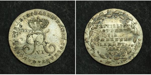 1/6 Rigsdaler Denmark Silver Frederick VI of Denmark (1768 -1839)