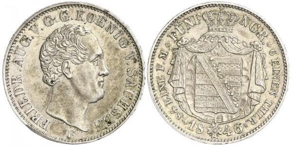 1/6 Thaler Regno di Sassonia (1806 - 1918) Argento Federico Augusto II di Sassonia