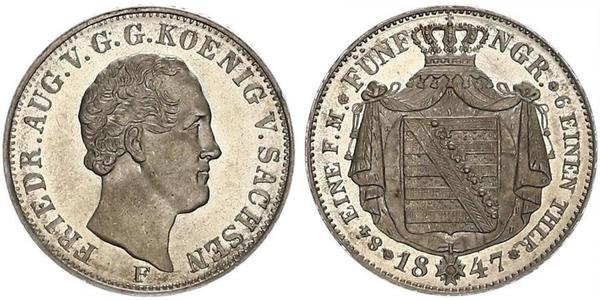 1/6 Thaler Regno di Sassonia (1806 - 1918) Argento Federico Augusto II di Sassonia