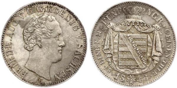1/6 Thaler Regno di Sassonia (1806 - 1918) Argento Federico Augusto II di Sassonia