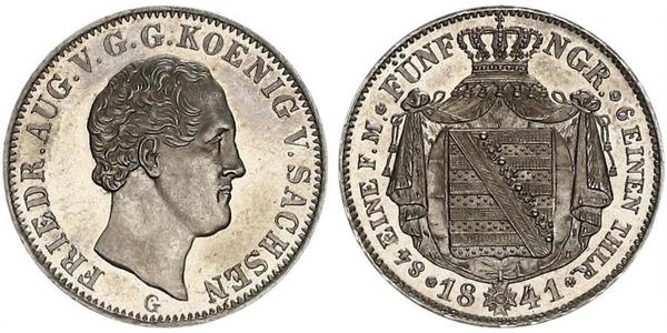 1/6 Thaler Regno di Sassonia (1806 - 1918) Argento Federico Augusto II di Sassonia