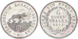 1/6 Thaler Anhalt-Bernburg (1603 - 1863) Plata Alexander Karl, Duke of Anhalt-Bernburg (1805 – 1863)