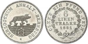 1/6 Thaler Anhalt-Bernburg (1603 - 1863) Plata Alexander Karl, Duke of Anhalt-Bernburg (1805 – 1863)