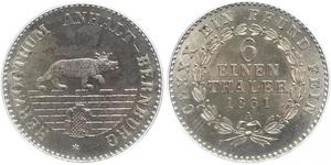 1/6 Thaler Anhalt-Bernburg (1603 - 1863) Plata Alexander Karl, Duke of Anhalt-Bernburg (1805 – 1863)