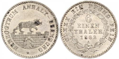 1/6 Thaler Anhalt-Bernburg (1603 - 1863) Plata Alexander Karl, Duke of Anhalt-Bernburg (1805 – 1863)