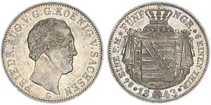 1/6 Thaler Reino de Sajonia (1806 - 1918) Plata Federico Augusto II de Sajonia