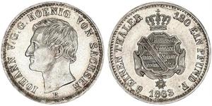 1/6 Thaler Reino de Sajonia (1806 - 1918) Plata Juan I de Sajonia