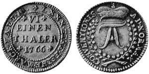 1/6 Thaler Principality of Anhalt-Zerbst (1544 - 1796) Silver Frederick Augustus, Prince of Anhalt-Zerbst (1734 – 1793)