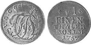 1/6 Thaler Principality of Ansbach (1398–1792) Silver Charles Alexander, Margrave of Brandenburg-Ansbach (1736 – 1806)