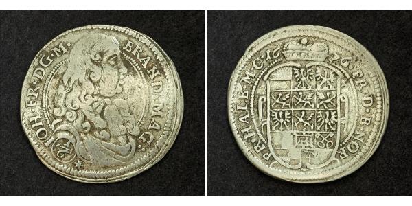 1/6 Thaler Principality of Ansbach (1398–1792) Silver John Frederick, Margrave of Brandenburg-Ansbach (1654 – 1686)