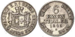 1/6 Thaler Waldeck (state) (1180 - 1918) Silver George II, Prince of Waldeck and Pyrmont