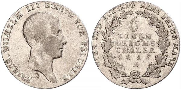 1/6 Thaler 普魯士王國 (1701 - 1918) 銀 腓特烈·威廉三世 (1770 -1840)