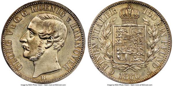 1/6 Thaler 汉诺威王国 (1814 - 1866) 銀 格奥尔格五世 (汉诺威) (1819 - 1878)