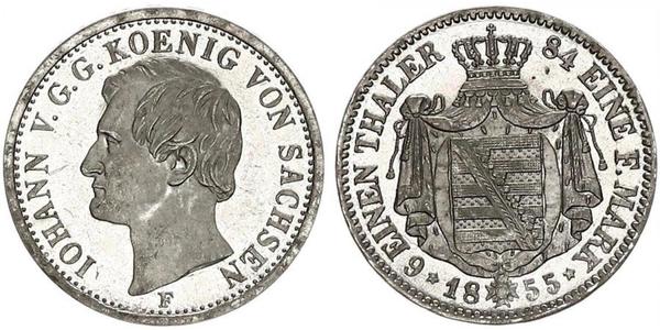 1/6 Thaler 萨克森王国 (1806 - 1918) 銀 约翰一世 (萨克森)