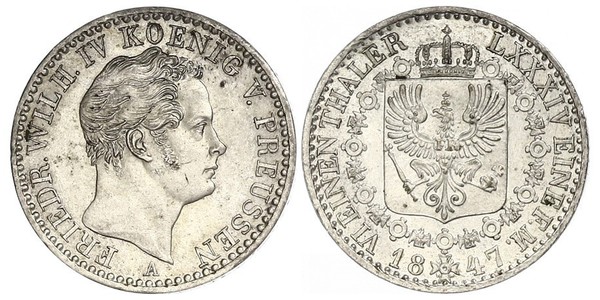 1/6 Талер Пруссия (королевство) (1701-1918) Серебро Фридрих Вильгельм IV (1795 - 1861)