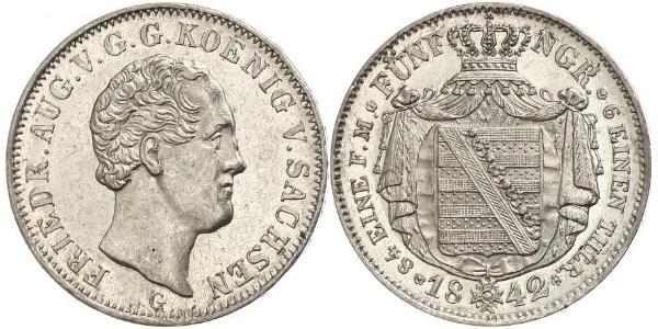1/6 Талер Королівство Саксонія (1806 - 1918) Срібло Фрідріх Август II (король Саксонії)