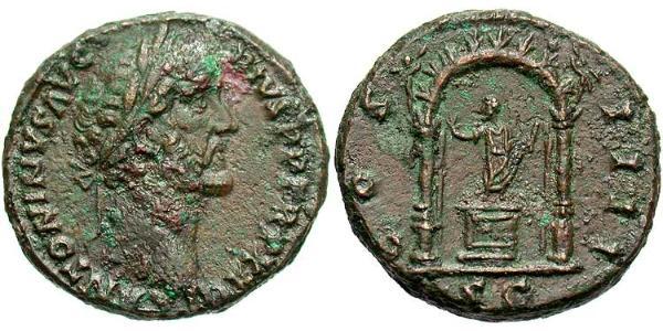 1 As Roman Empire (27BC-395) Bronze Antoninus Pius  (86-161)