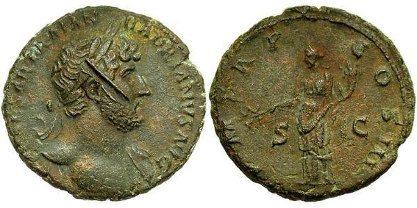 1 Asse Impero romano (27BC-395) Bronzo Adriano (76 - 138) 