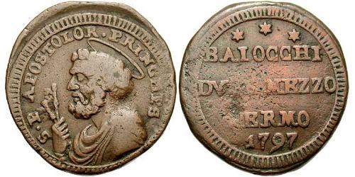 1 Baiocco Estados Pontificios (752-1870) Cobre Pío VI ( 1717-1799)