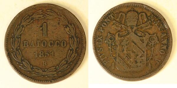 1 Baiocco Papal States (752-1870) Copper 