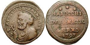 1 Baiocco 教皇国 (754 - 1870) 銅 Pope Pius VI ( 1717-1799)