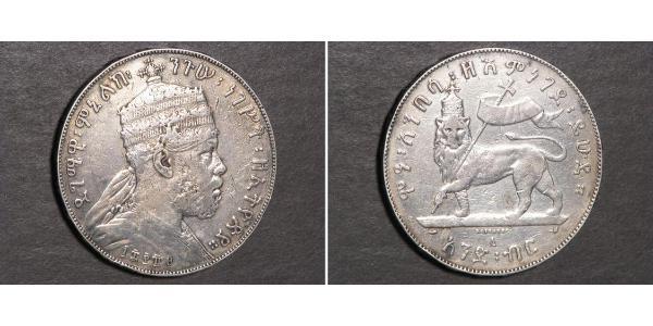 1 Birr Etiopía Plata Menelik II of Ethiopia ( 1844 -1913)