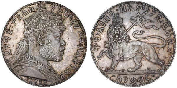 1 Birr Etiopía Plata Menelik II of Ethiopia ( 1844 -1913)