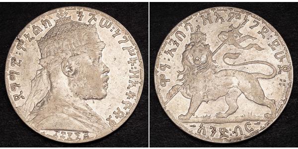 1 Birr Ethiopia Silver Menelik II of Ethiopia ( 1844 -1913)