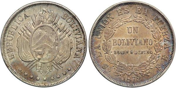 1 Boliviano Bolivia (1825 - ) Argento 