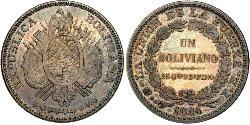 1 Boliviano Plurinational State of Bolivia (1825 - ) Silver 