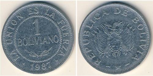 1 Boliviano Багатонаціональна Держава Болівія  (1825 - ) Залізо 