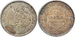 1 Boliviano Многонациональное Государство Боливия (1825 - ) Серебро 