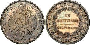 1 Boliviano Багатонаціональна Держава Болівія  (1825 - ) Срібло 