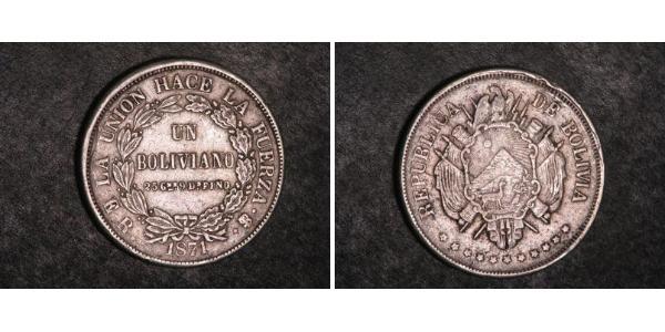 1 Boliviano Багатонаціональна Держава Болівія  (1825 - ) Срібло 