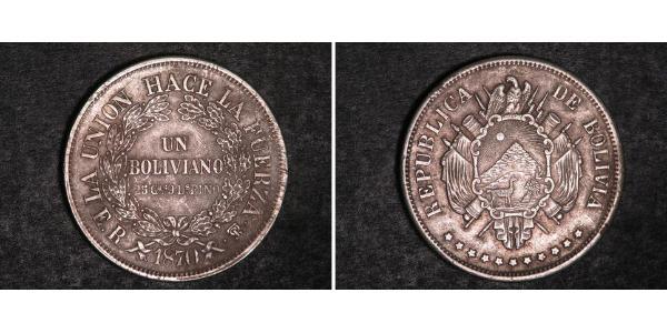 1 Boliviano Багатонаціональна Держава Болівія  (1825 - ) Срібло 