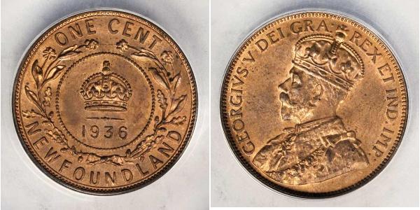 1 Cent Terranova e Labrador Bronzo Giorgio V (1865-1936)