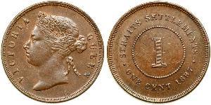 1 Cent Insediamenti dello Stretto (1826 - 1946) Rame 