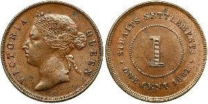 1 Cent Insediamenti dello Stretto (1826 - 1946) Rame 