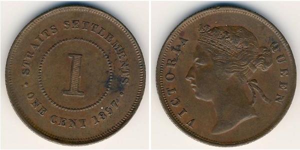 1 Cent Insediamenti dello Stretto (1826 - 1946) Rame 