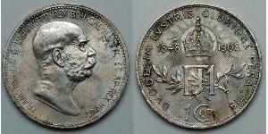 1 Corona Imperio austrohúngaro (1867-1918) Plata Franz Joseph I (1830 - 1916)