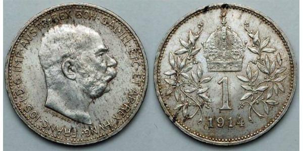 1 Corona Imperio austrohúngaro (1867-1918) Plata Franz Joseph I (1830 - 1916)