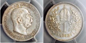 1 Corona Австро-Угорщина (1867-1918) Срібло Франц Иосиф I (1830 - 1916)